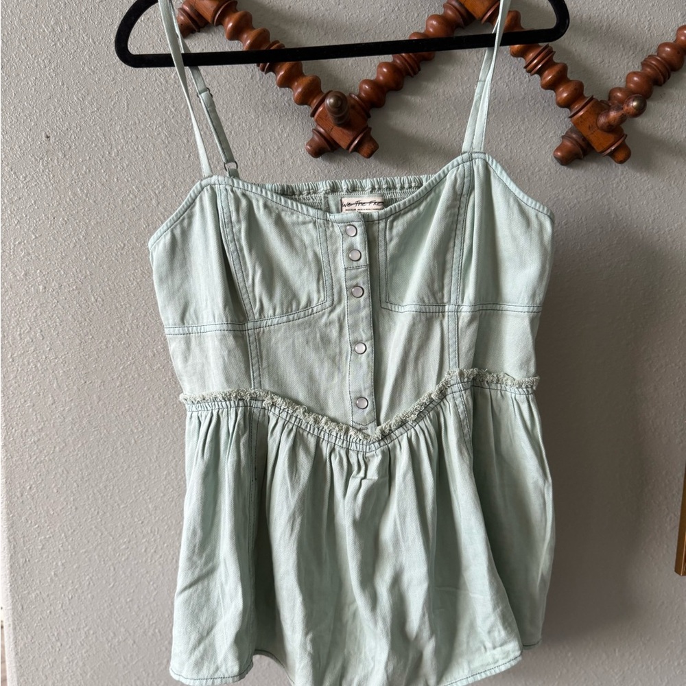 We The Free Light Green Button-Up Tank Top